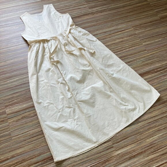 Natural Cotton Sleeveless Maxi Dress Neckline Embroidery Made in Mexico Pockets - Picture 7 of 7